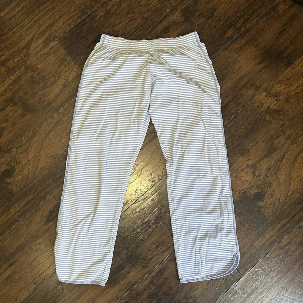 Lake Pajama Pants Cropped Size Small Blue Striped Piped Pima Cotton Bottoms